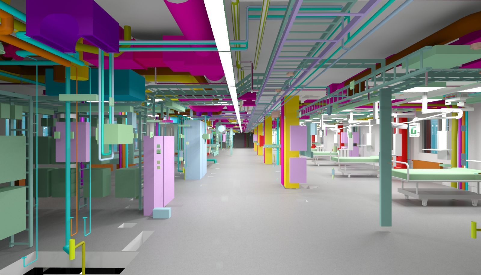 Figure 2: Building Information Modelling (BIM) of hospital interiors in 3D view